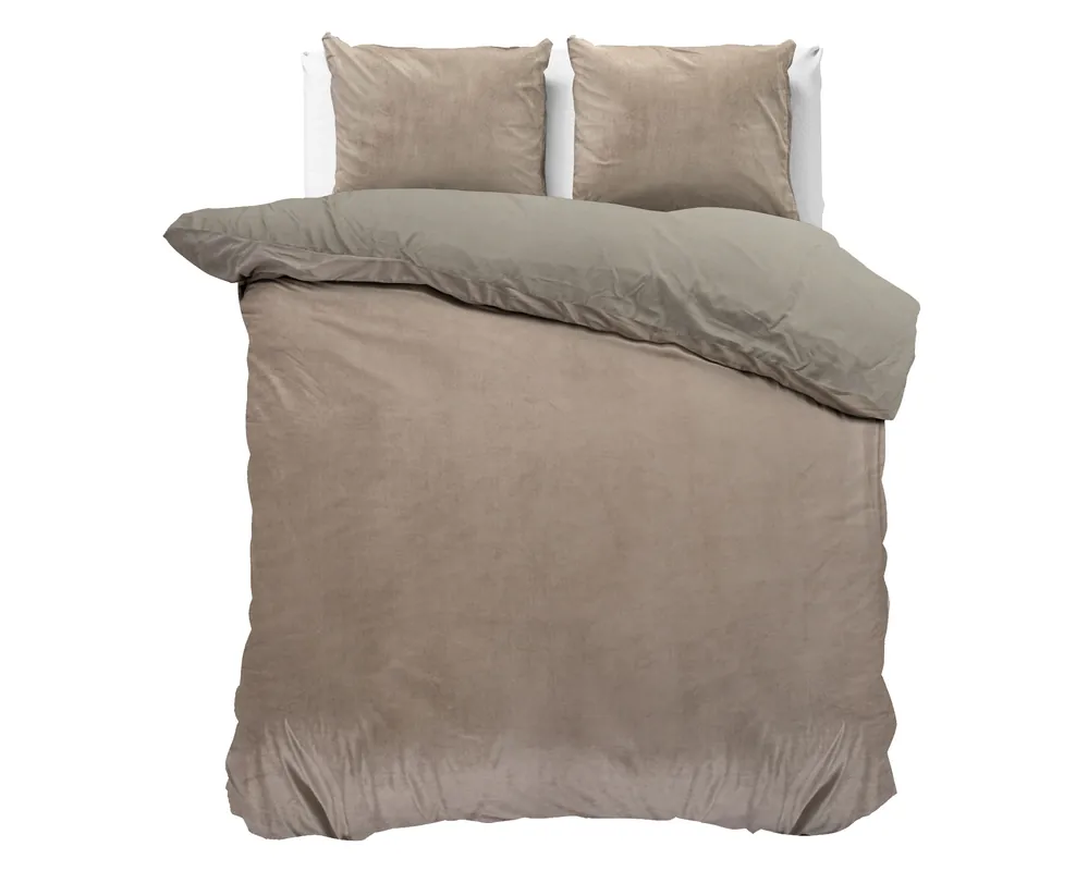 Fluwelen uni dekbedovertrek taupe 240 x 220 Gratis Retour