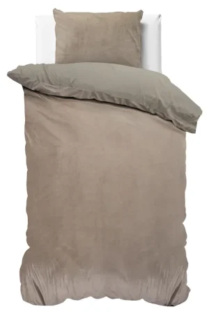 Velvet uni dekbedovertrek taupe 140 x 220 cm Lage Prijs