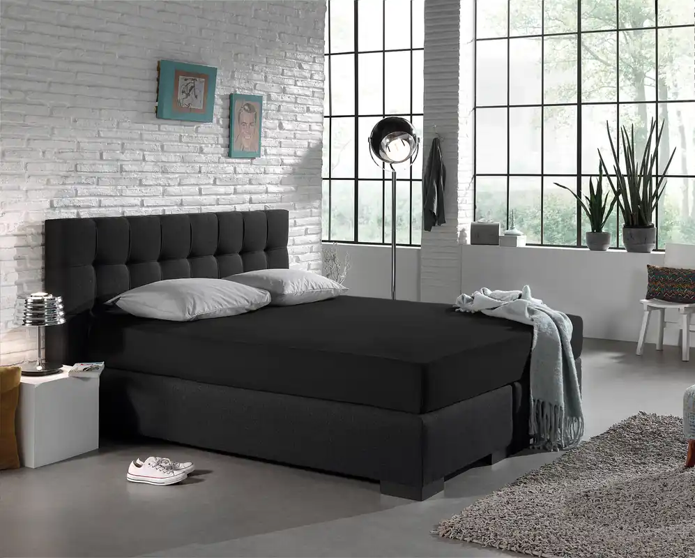 Enkel Jersey 135 gr. Hoeslaken Zwart 190/200 x 200/220 Hete Deal