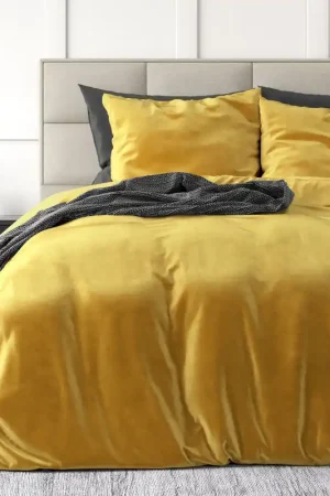 Velvet uni dekbedovertrek goud 240 x 220 cm Meest Verkocht
