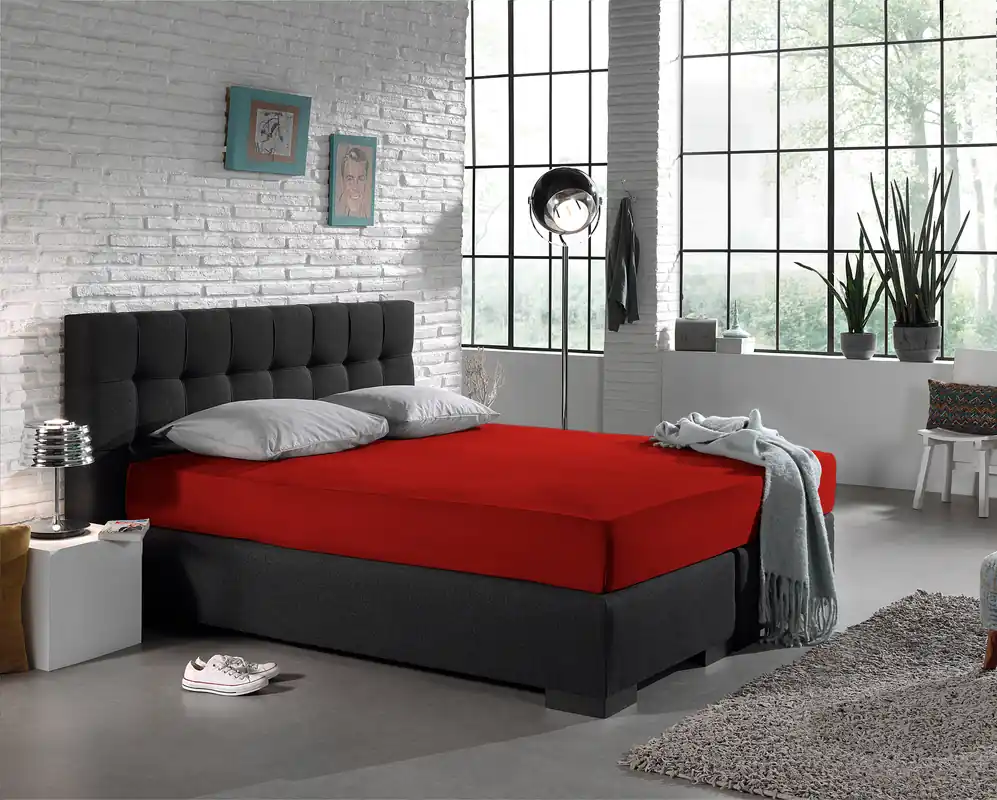 Direct Beschikbaar Enkel jersey 135 gr. hoeslaken rood 140 x 200 cm