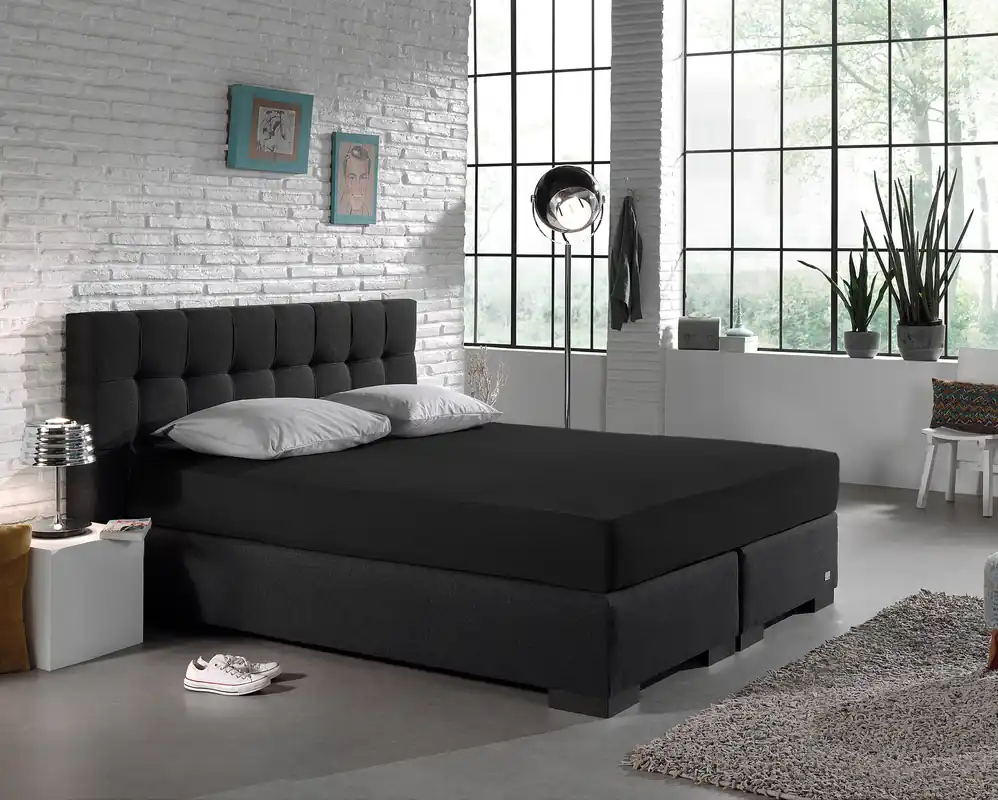 Betrouwbaar Eenpersoons jersey hoeslaken 135 gr. zwart 140 x 200 cm