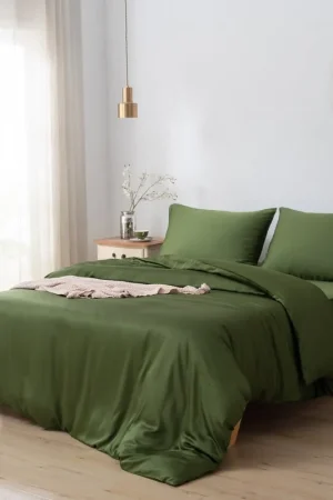Donkergroen bamboe dekbedovertrek Premium - 400TC Tanboocel - 100% bamboe Deep Moss Beste Prijs