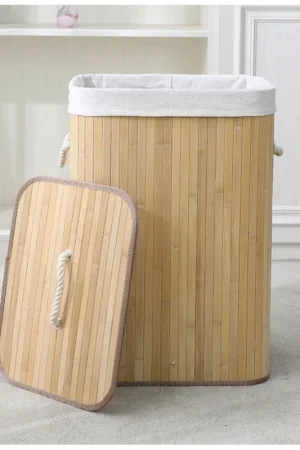 Bamboe Wasmand met Deksel - 72L Naturel Finale Uitverkoop