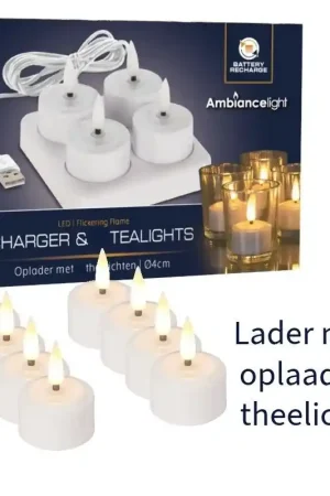 8 Oplaadbare LED Theelichtjes met Lader Speciale Aanbieding