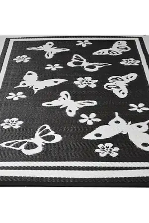 Actieprijs Buitenkleed vlinders zwart wit