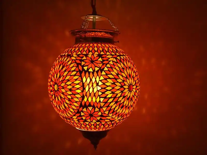 Oosterse hanglamp mozaïek rood oranje ruit Gereduceerde Prijs