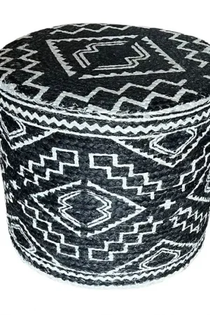 Aanbieding Jute poef zwart wit