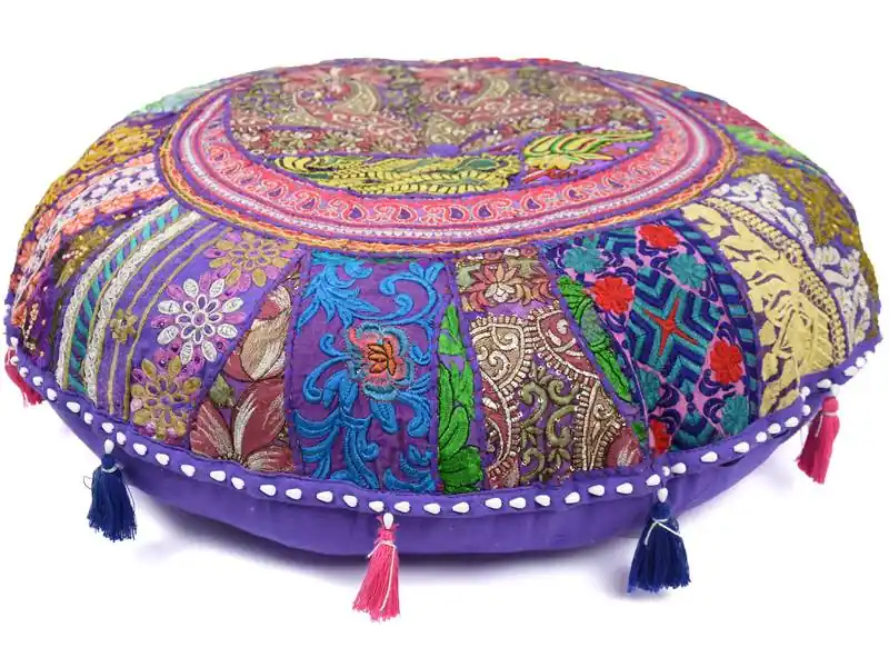 Snelle Levering Paars bohemian rond vloerkussen 70 cm