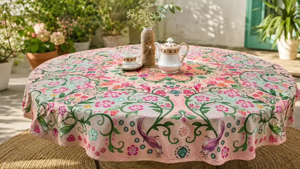 Betaalbaar Tafelkleed Florali pink rond