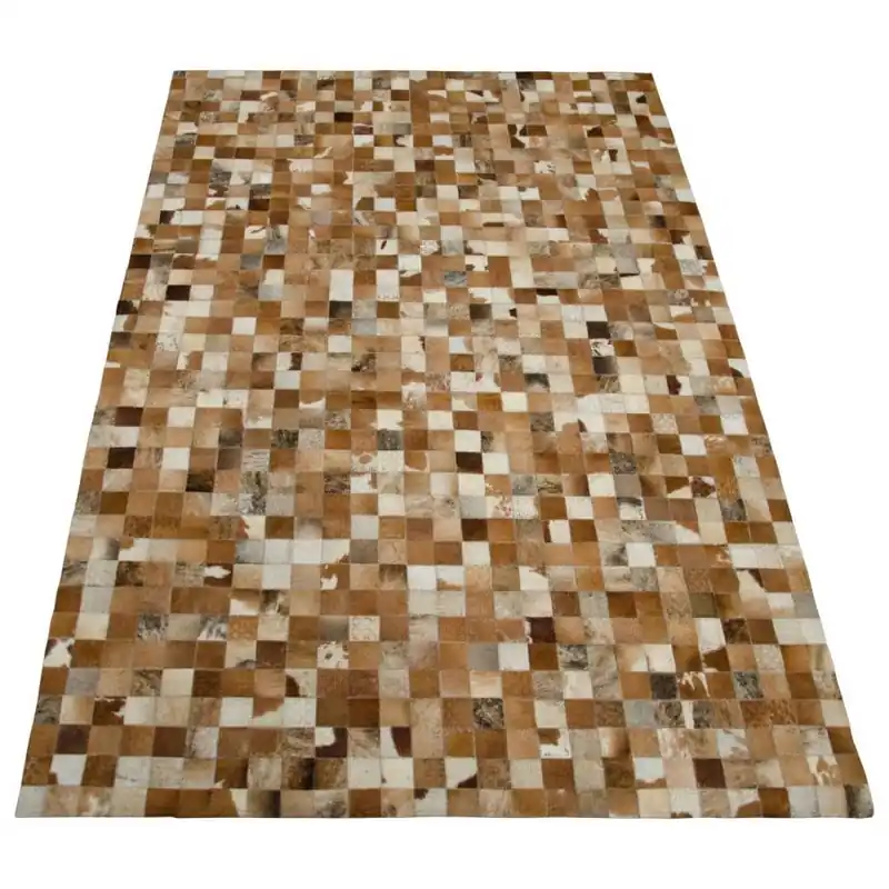 Vloerkleed blokjes vacht en leer 200x300cm Hete Deal