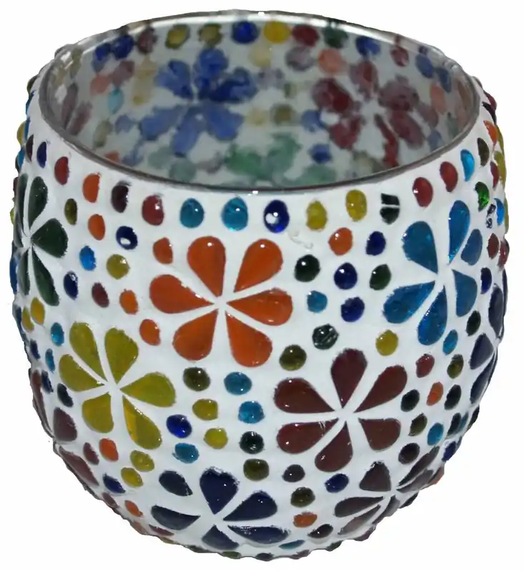 Waxinehouder mozaïek multi colour bloem rond Direct Verzonden