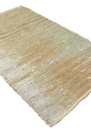 Zilverkleur leren vloerkleed met jute Nieuw