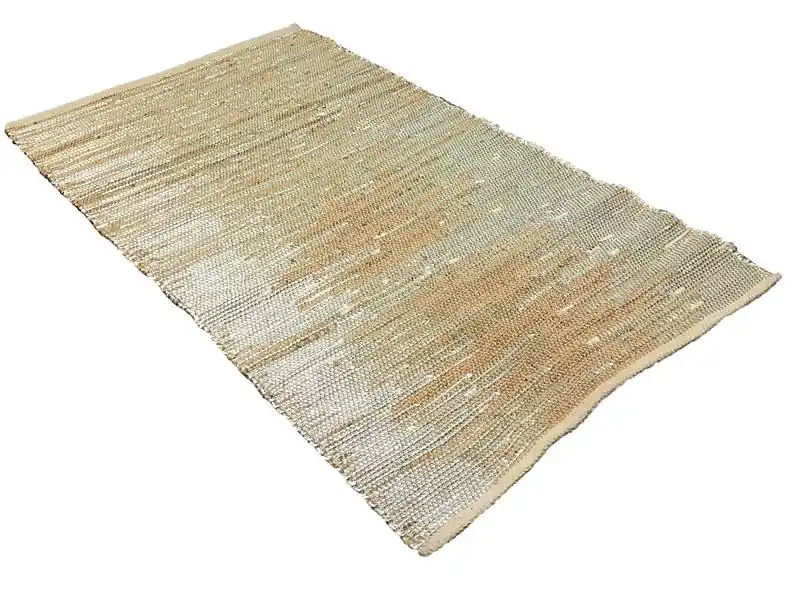 Zilverkleur leren vloerkleed met jute Nieuw
