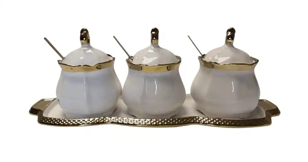 Bewaarpotten set - Thee Koffie Suiker - Wit / Goud Speciale Aanbieding