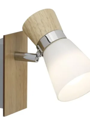 Populair Brilliant Nacolla Muurlamp Chroom, Hout licht, 1-licht