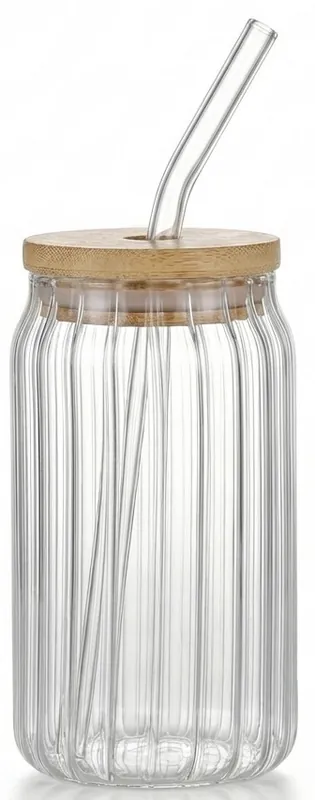 Drinkglas Ruby - 400 ml - met rietje en houtendeksel Gecertificeerd