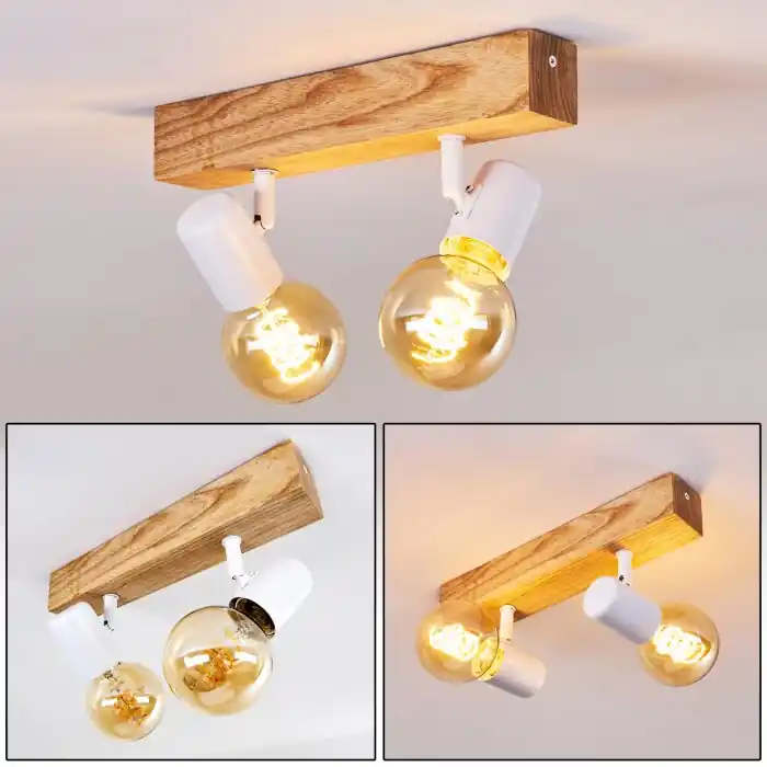 Superprijs Barbengo Plafondlamp Hout licht, Wit, 2-lichts