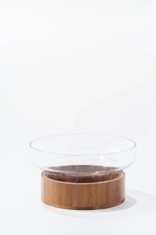 Glazen schaal met standaard ⌀ 27 cm Acacia hout Populair