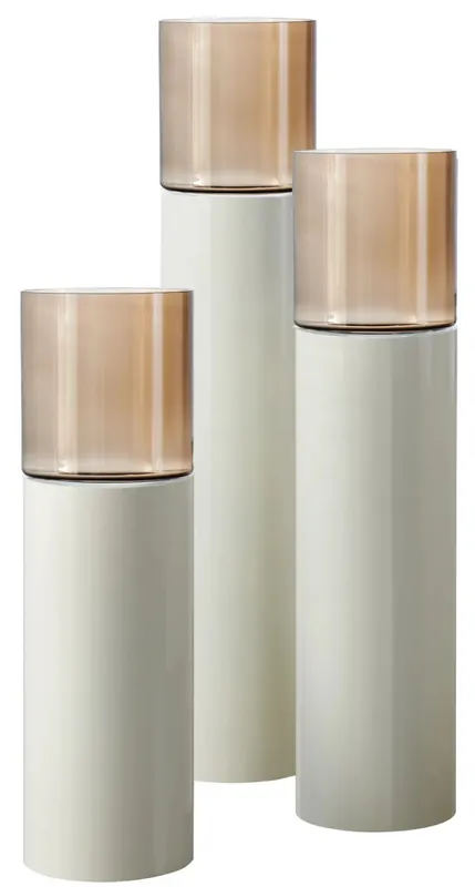 Nieuw Luxe Windlicht op pilaar Crème - 3 stuks H90 + H110 + H130 cm - Bruin glas