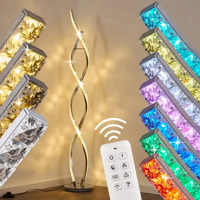 Aanbieding Assuan Staande lamp LED Chroom, 1-licht, Afstandsbediening, Kleurwisselaar