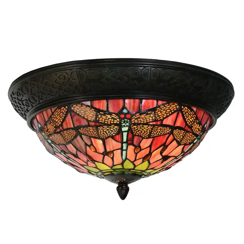 Lumilamp Plafondlamp Tiffany Ø 38x19 cm Rood Groen Glas Libelle Koop Online