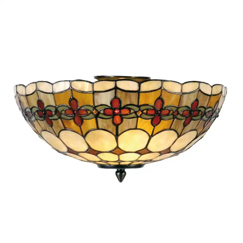 Speciale Aanbieding Lumilamp Plafondlamp Tiffany Ø 40x24 cm Beige Rood Metaal Roos