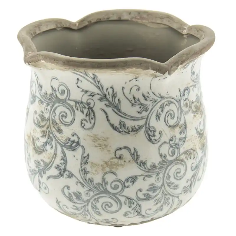 Clayre & Eef Bloempot Ø 15x14 cm Beige Grijs Keramiek Bloemen Weekendaanbieding