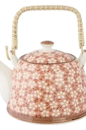 Bestseller Clayre & Eef Theepot met Filter 700 ml Roze Keramiek Bloemen