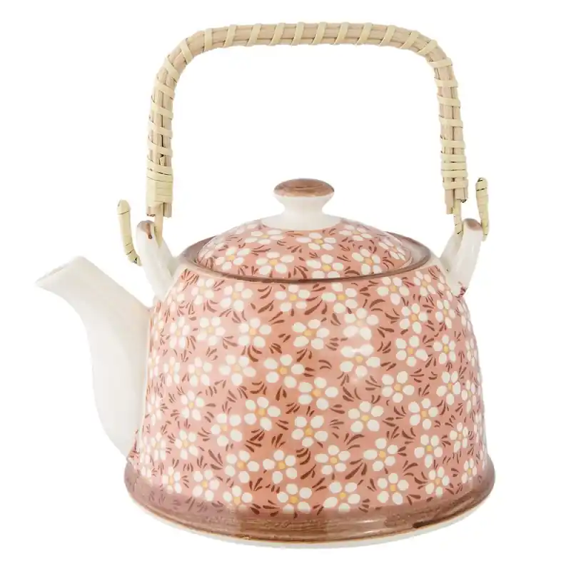 Bestseller Clayre & Eef Theepot met Filter 700 ml Roze Keramiek Bloemen