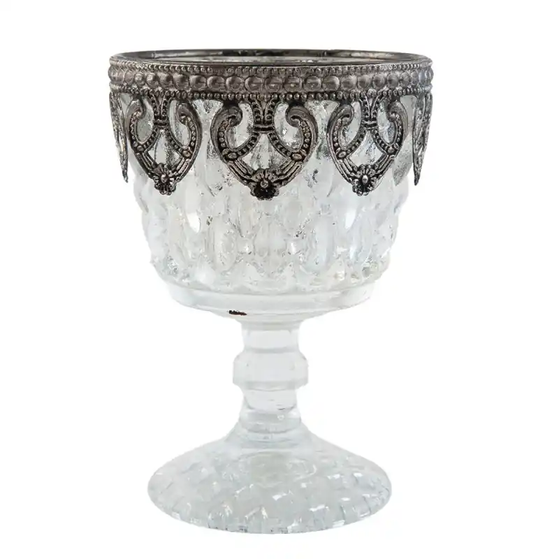 Clayre & Eef Theelichthouder Ø 8x11 cm Zilverkleurig Glas Tijdelijk Beschikbaar