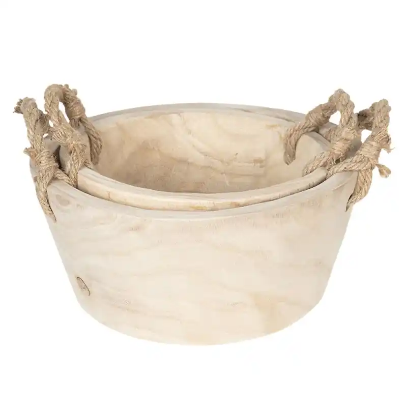 Hoge Kwaliteit Clayre & Eef Opbergmand Set van 2 Ø 36 / Ø 29 cm Beige Hout