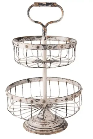 Aanbieding Clayre & Eef Etagère 2 laags Ø 30x50 cm Wit IJzer