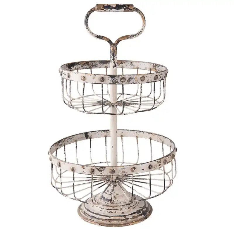 Aanbieding Clayre & Eef Etagère 2 laags Ø 30x50 cm Wit IJzer