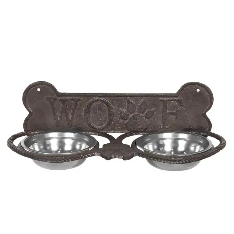 Voordeelprijs Clayre & Eef Voerbak hond 39x18x12 cm Bruin IJzer Hondenbot