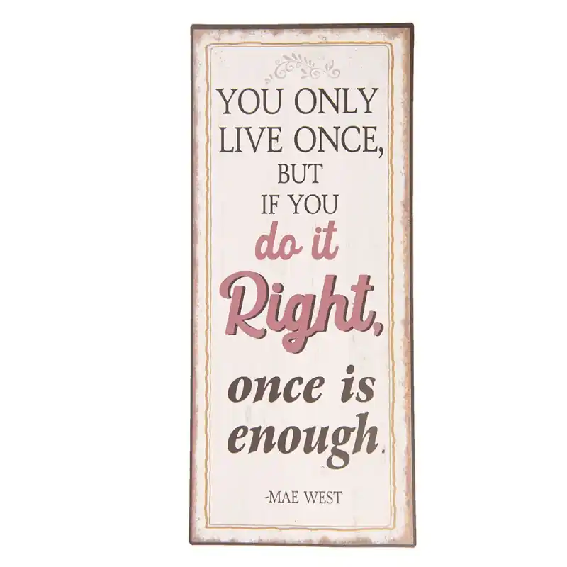 Clayre & Eef Tekstbord 13x30 cm Beige Metaal Beste Prijs
