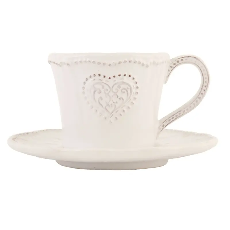 Populair Clayre & Eef Kop en Schotel 160 ml Beige Keramiek Hart