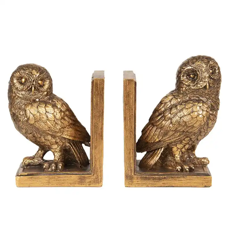 Clayre & Eef Boekensteunen Set van 2 Uil 12x8x16 cm Goudkleurig Polyresin Shop Nu