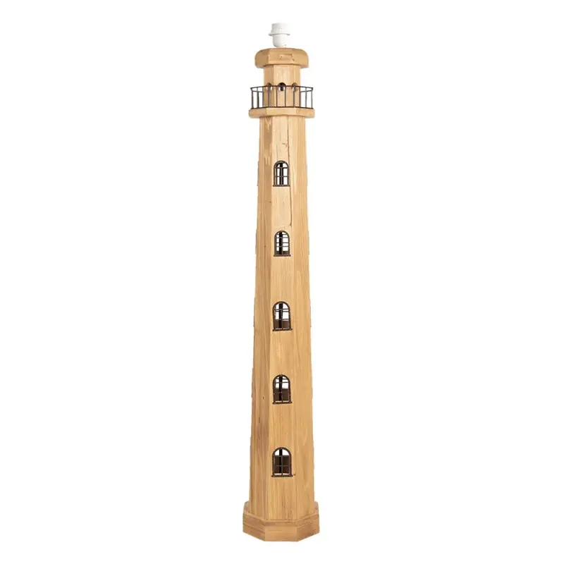 Clayre & Eef Vloerlamp Vuurtoren 23x23x140 cm Bruin Hout Snelle Levering