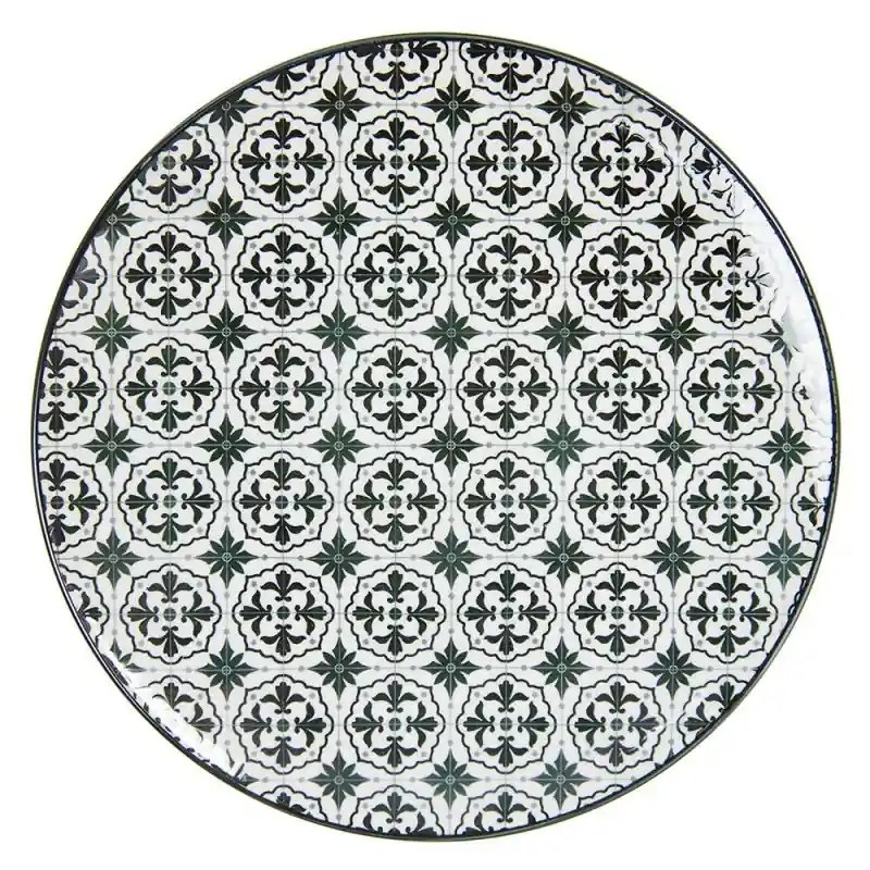 Clayre & Eef Dinerbord Ø 26 cm Zwart Wit Keramiek Korting