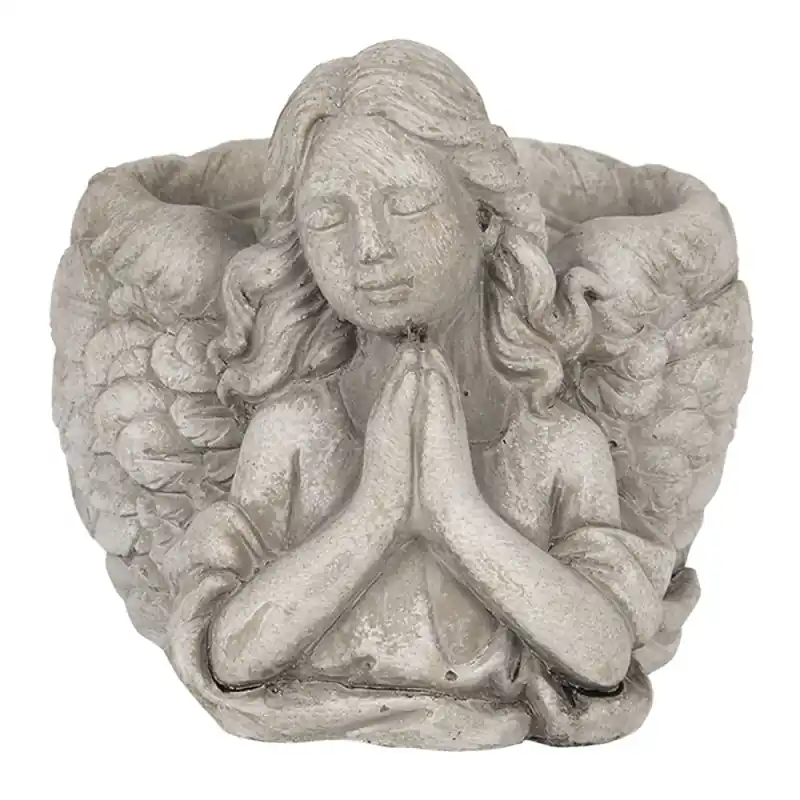 Aanbieding Clayre & Eef Bloempot Engel 16x13x12 cm Grijs Steen
