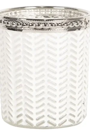 Voordeelprijs Clayre & Eef Theelichthouder Ø 6x7 cm Wit Zilverkleurig Glas