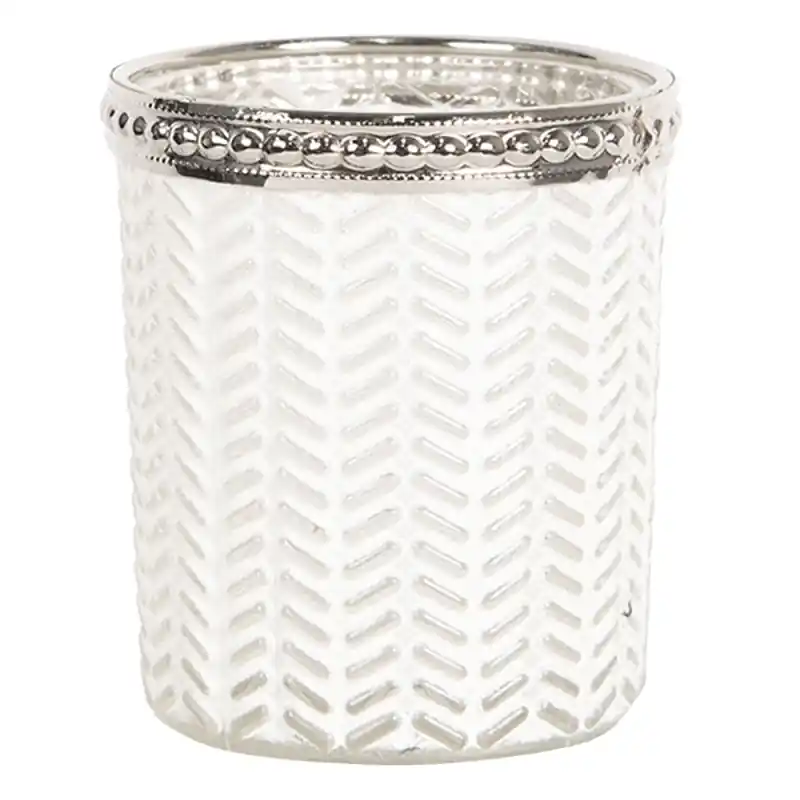 Voordeelprijs Clayre & Eef Theelichthouder Ø 6x7 cm Wit Zilverkleurig Glas