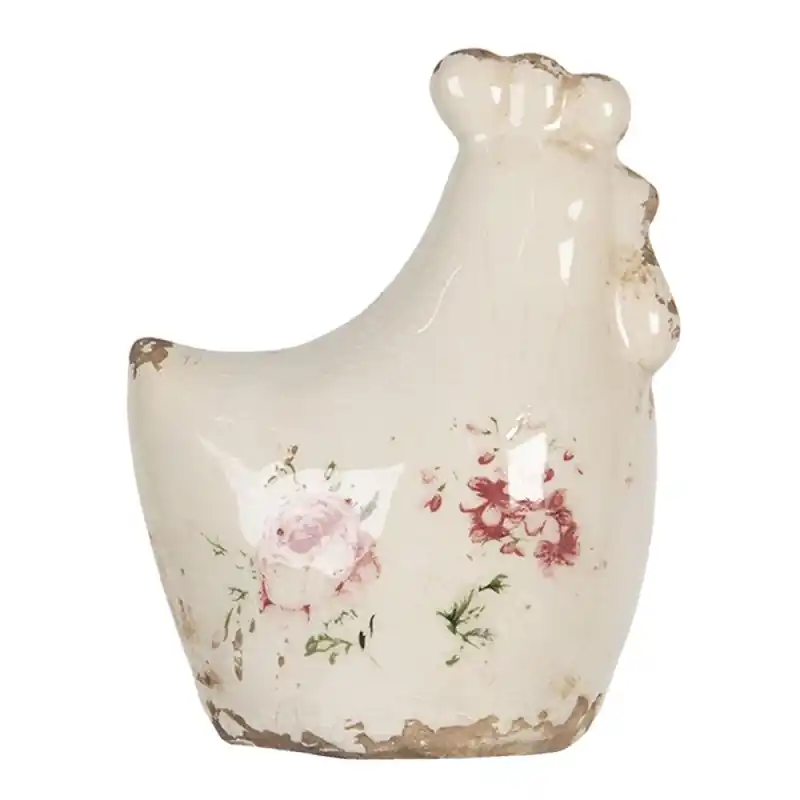 Nu Kopen Clayre & Eef Decoratie Kip 9x6x11 cm Beige Keramiek Bloemen