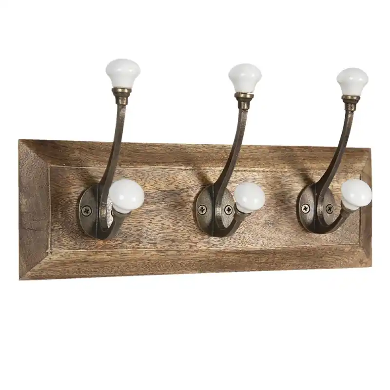 Clayre & Eef Wandkapstok 3 Haken 30x8x10 cm Bruin Wit Hout Flitsaanbieding