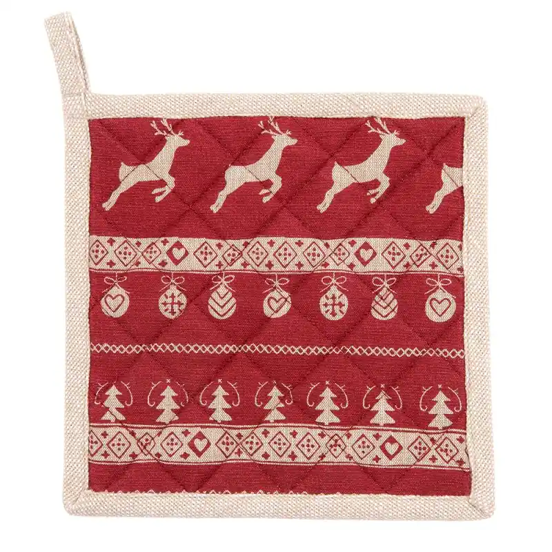 Dagaanbieding Clayre & Eef Pannenlap 20x20 cm Rood Beige Katoen Kerst