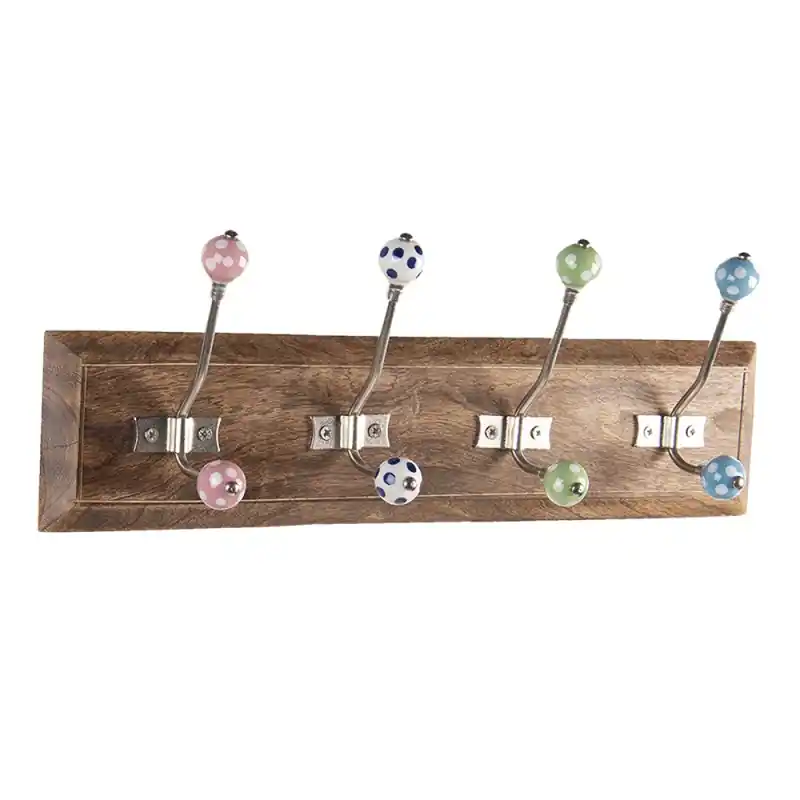 Speciale Aanbieding Clayre & Eef Wandkapstok 4 Haken 45x10x18 cm Bruin Hout