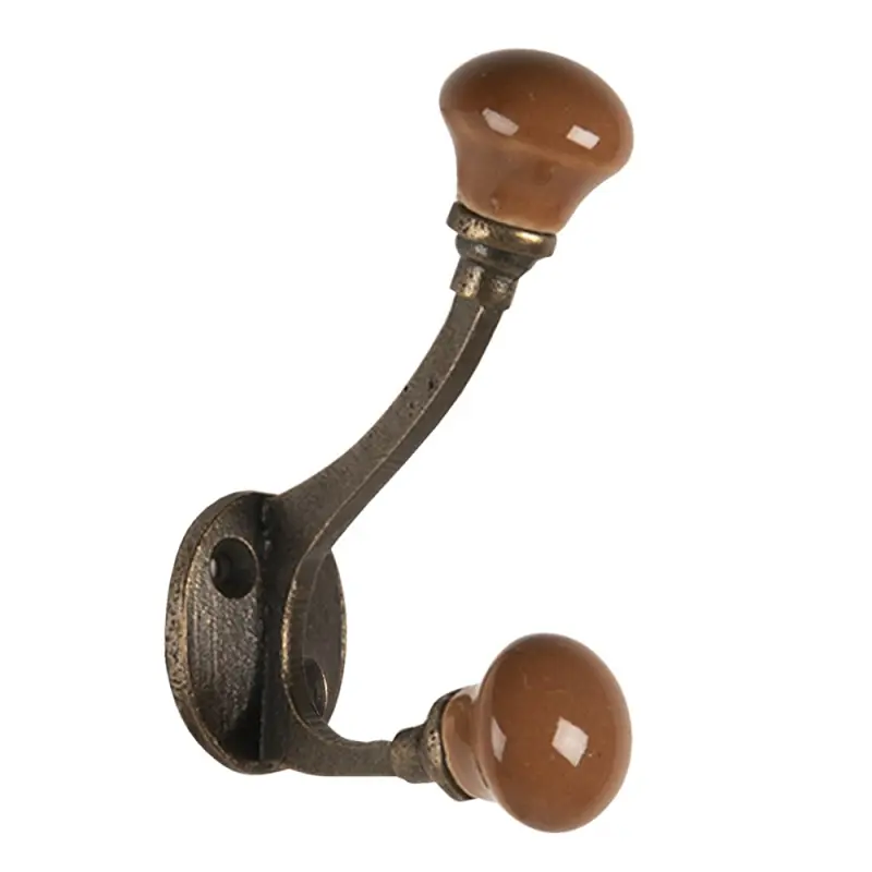 Clayre & Eef Wandhaak 5x9 cm Bruin Keramiek Uitverkoop