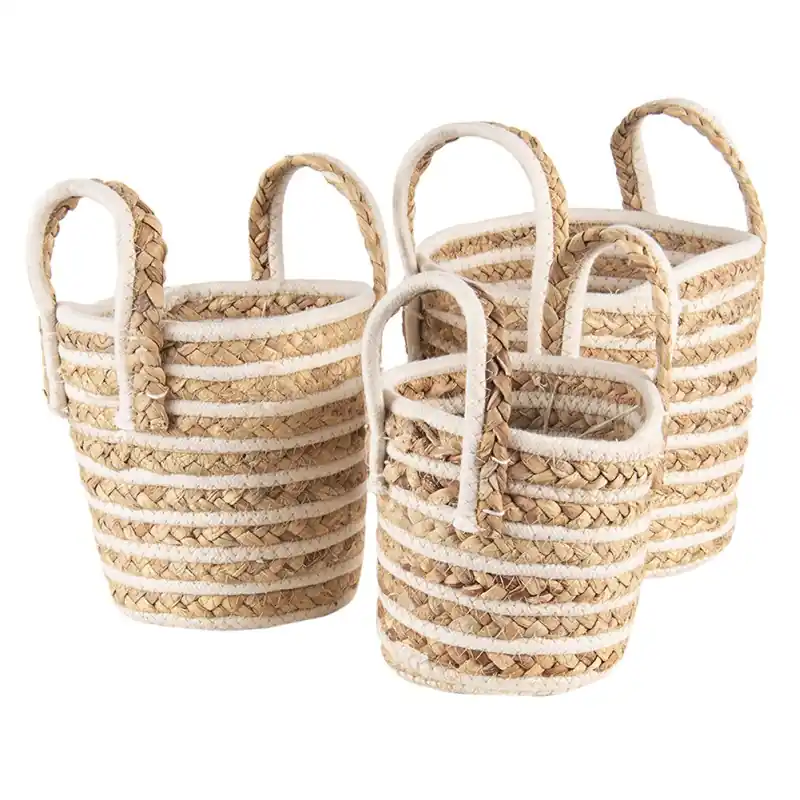 Clayre & Eef Opbergmand Set van 3 Ø21x20 cm Beige Bruin Zeegras Koop Online