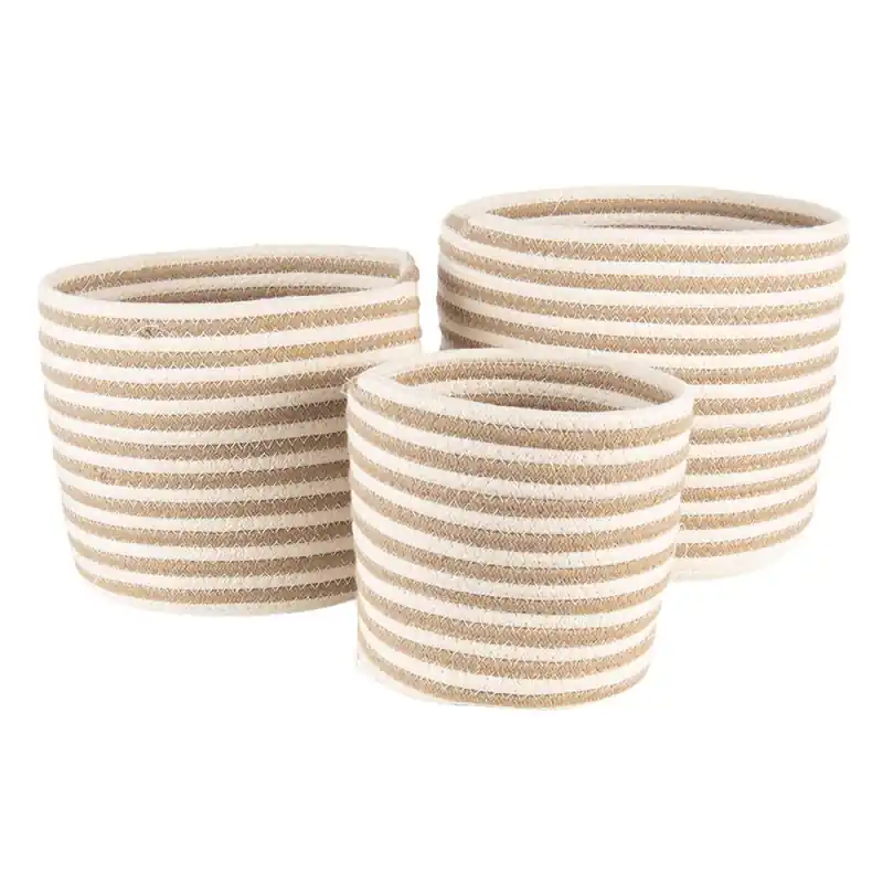 Clayre & Eef Opbergmand Set van 3 Ø 26 Ø 26 Ø 19 cm Beige Bruin Zeegras Seizoensaanbieding